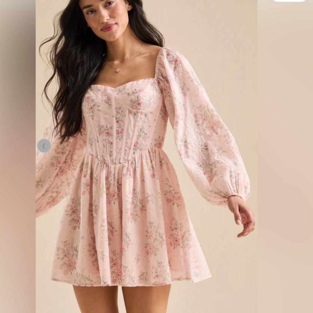 Altar'd State Blush Floral Dress with Puff Sleeves